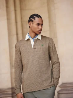 Tan Brown Puppytooth Rugby Shirt