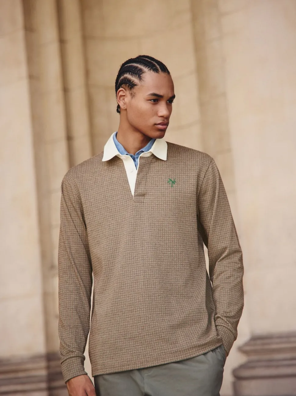 Tan Brown Puppytooth Rugby Shirt