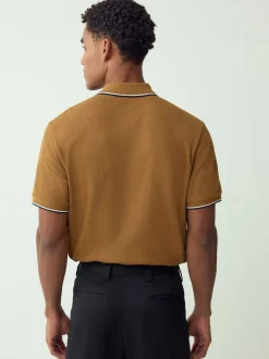 Tan Brown Regular Fit Short Sleeve Tipped Polo Shirt
