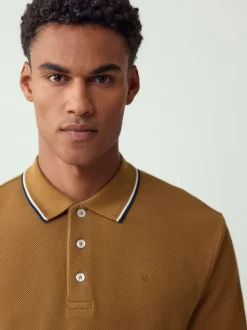 Tan Brown Regular Fit Short Sleeve Tipped Polo Shirt