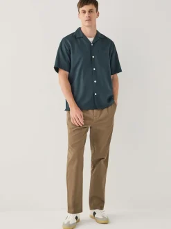 Tan Brown Regular Tapered Fit Single Pleated Stretch Chinos Trousers