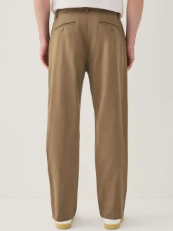 Tan Brown Regular Tapered Fit Single Pleated Stretch Chinos Trousers