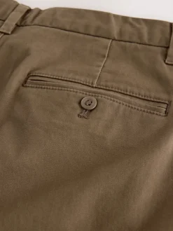 Tan Brown Regular Tapered Fit Single Pleated Stretch Chinos Trousers