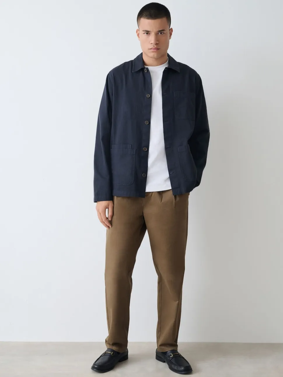 Tan Brown Relaxed Tapered Fit Twin Pleated Stretch Chinos Trousers