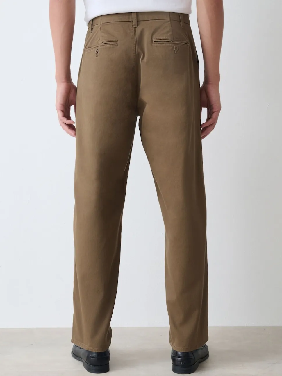 Tan Brown Relaxed Tapered Fit Twin Pleated Stretch Chinos Trousers