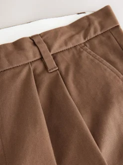 Tan Brown Relaxed Tapered Fit Twin Pleated Stretch Chinos Trousers
