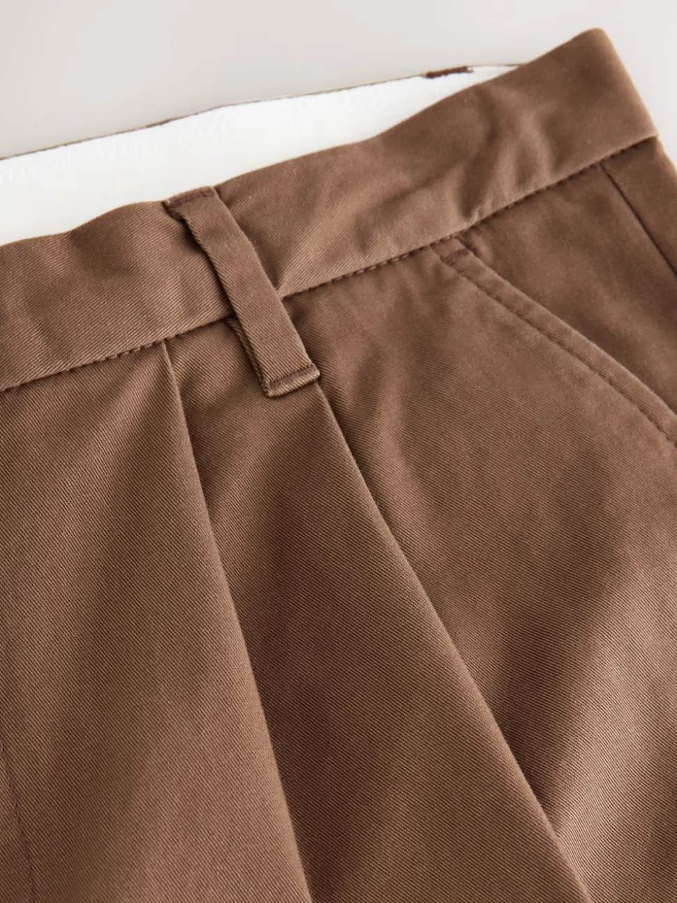 Tan Brown Relaxed Tapered Fit Twin Pleated Stretch Chinos Trousers