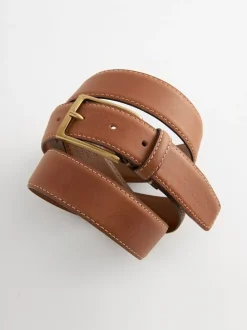 Tan Brown Signature Contrast Stitch Leather Belt