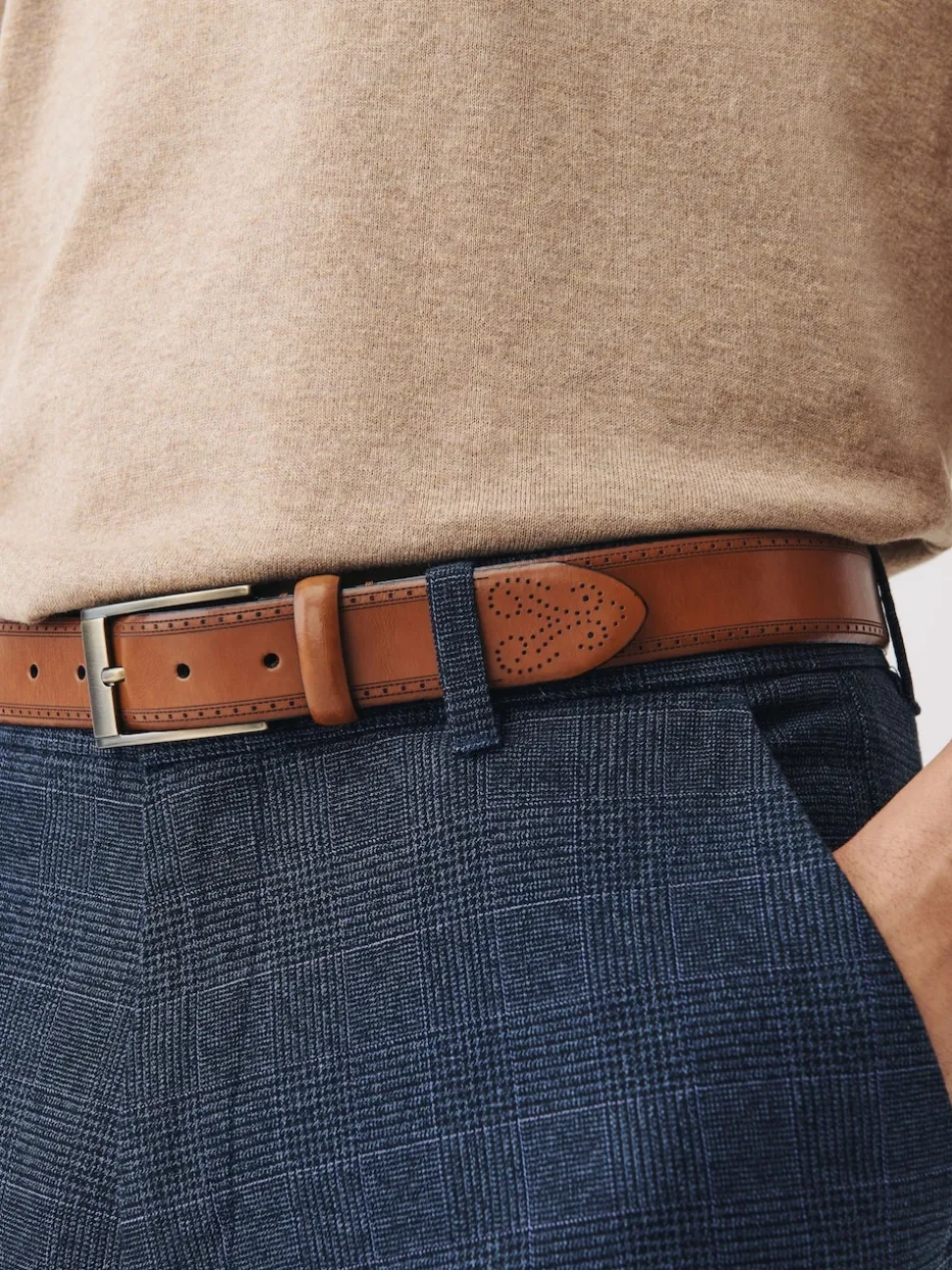 Tan Brown Signature Leather Brogue Belt