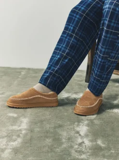 Tan Brown Signature Suede Stitch Detail Slippers