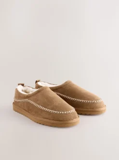 Tan Brown Signature Suede Stitch Detail Slippers