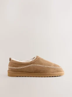 Tan Brown Signature Suede Stitch Detail Slippers