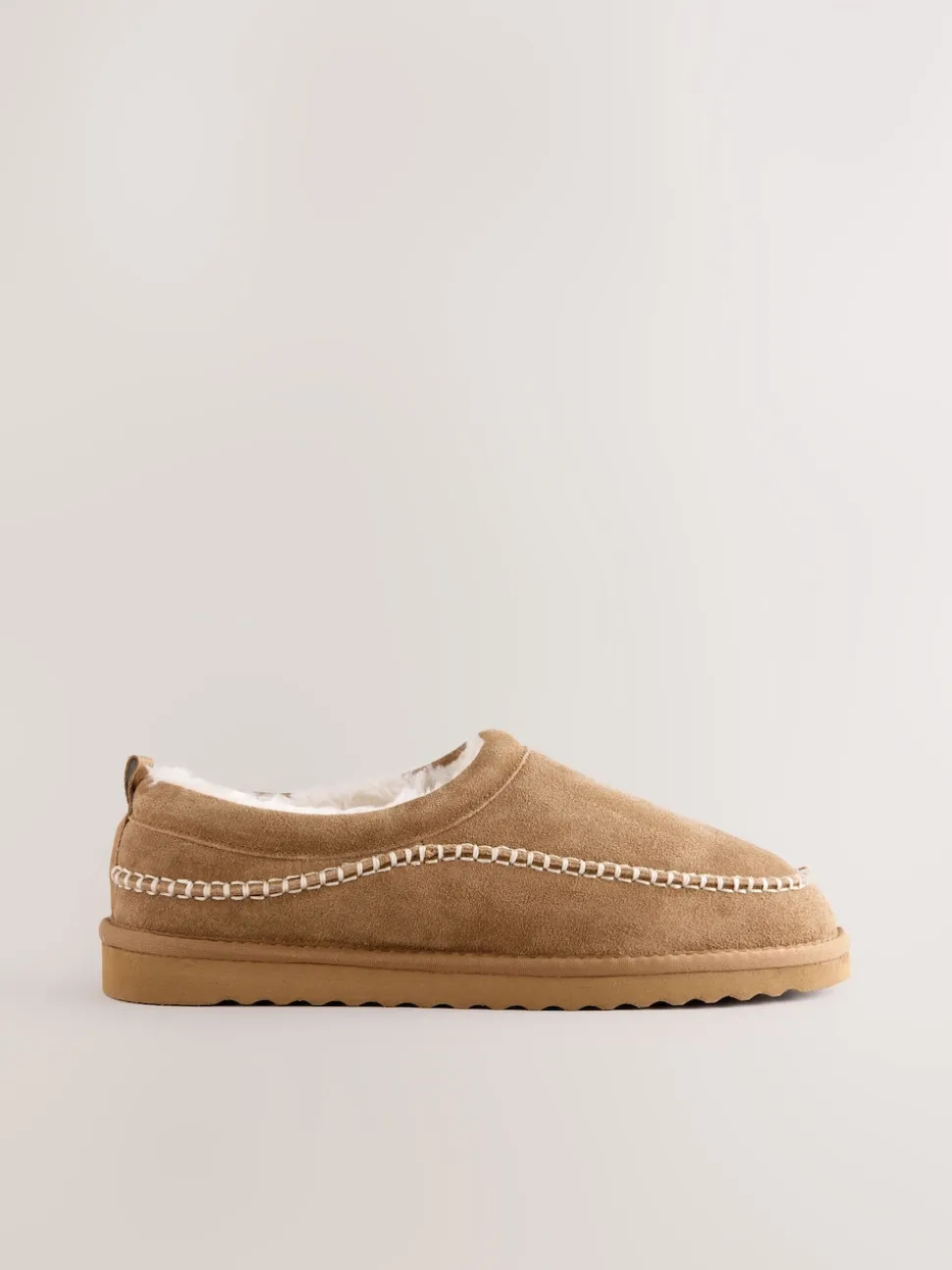 Tan Brown Signature Suede Stitch Detail Slippers