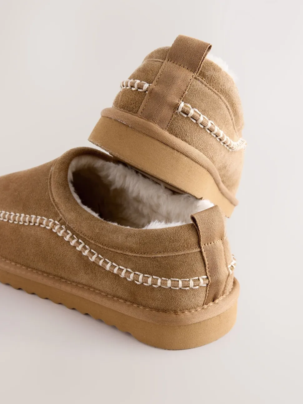 Tan Brown Signature Suede Stitch Detail Slippers