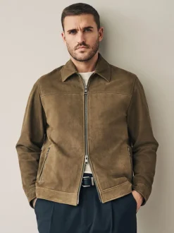 Tan Brown Signature Suede Zip Through Shirt Jacket