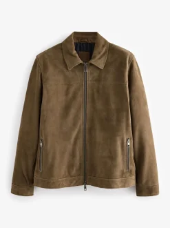 Tan Brown Signature Suede Zip Through Shirt Jacket