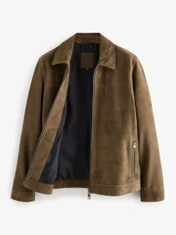 Tan Brown Signature Suede Zip Through Shirt Jacket