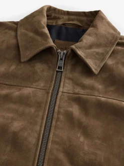 Tan Brown Signature Suede Zip Through Shirt Jacket