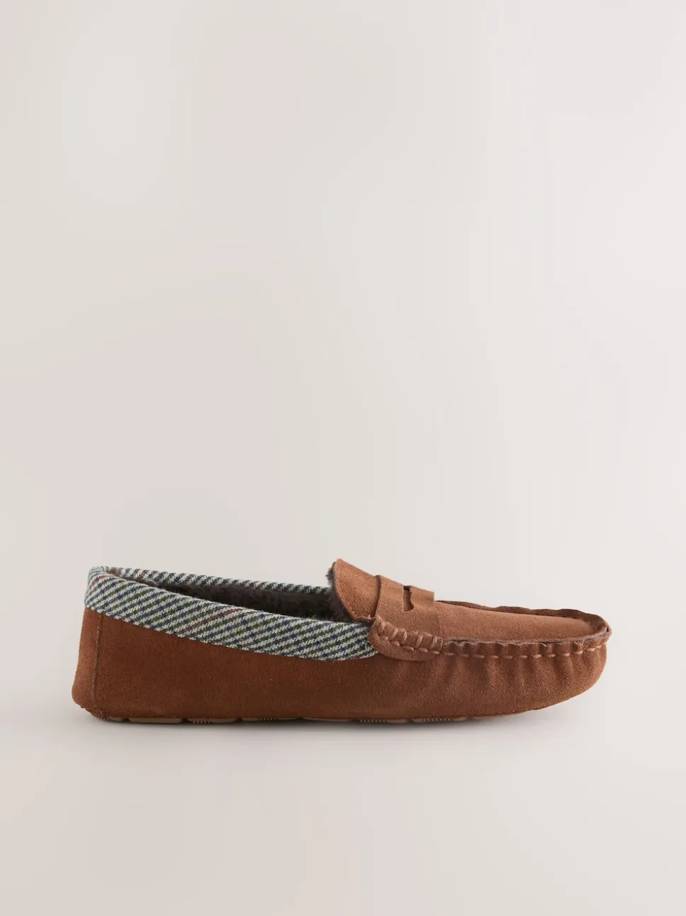 Tan Brown Signature Suede Fabric Trim Moccasin Slippers
