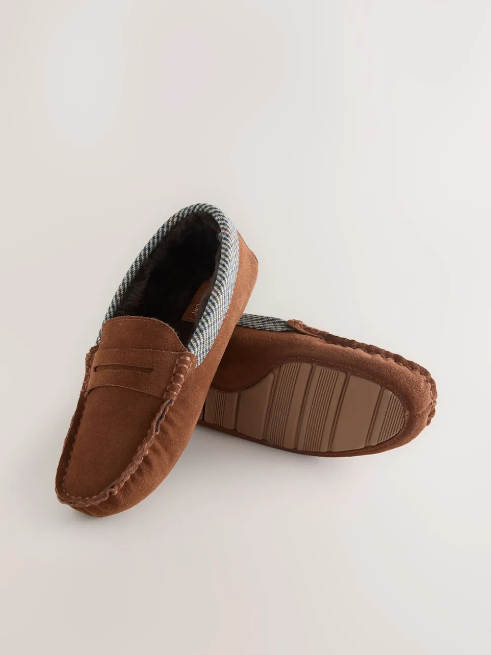 Tan Brown Signature Suede Fabric Trim Moccasin Slippers