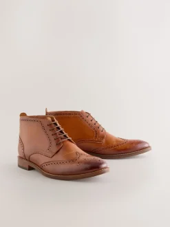 Tan Brown Smart Brogue Leather Boots