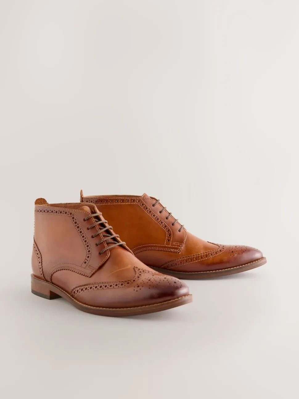 Tan Brown Smart Brogue Leather Boots