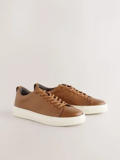 Tan Brown Smart Casual Toe Cap Leather Longline Trainers
