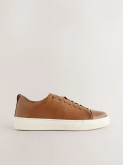 Tan Brown Smart Casual Toe Cap Leather Longline Trainers