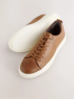 Tan Brown Smart Casual Toe Cap Leather Longline Trainers