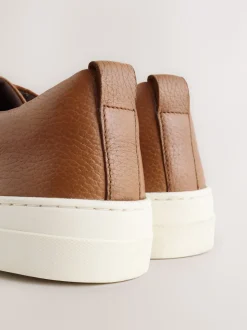 Tan Brown Smart Casual Toe Cap Leather Longline Trainers