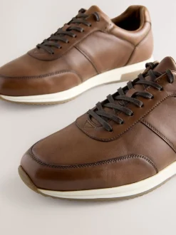 Tan Brown Smart Leather Trainers