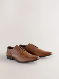 Tan Brown Standard Fit Derby Lace-Up Shoes