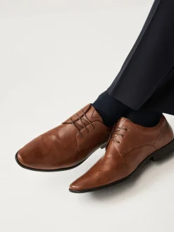 Tan Brown Standard Fit Derby Lace-Up Shoes