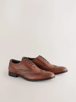 Tan Brown Standard Fit Leather Oxford Brogue Shoes