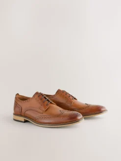 Tan Brown Standard Fit Leather Contrast Sole Brogue Shoes