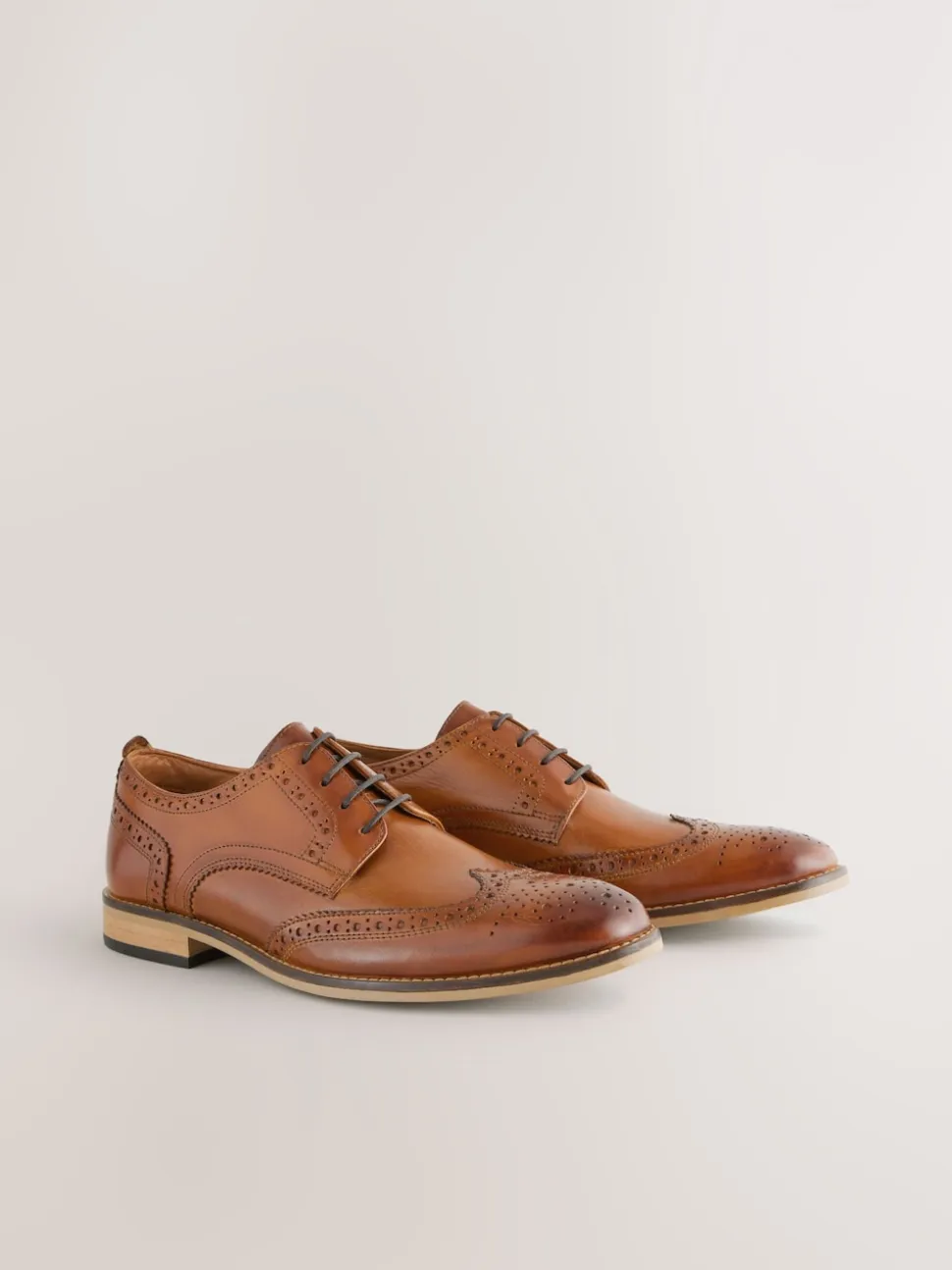 Tan Brown Standard Fit Leather Contrast Sole Brogue Shoes