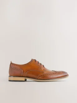 Tan Brown Standard Fit Leather Contrast Sole Brogue Shoes