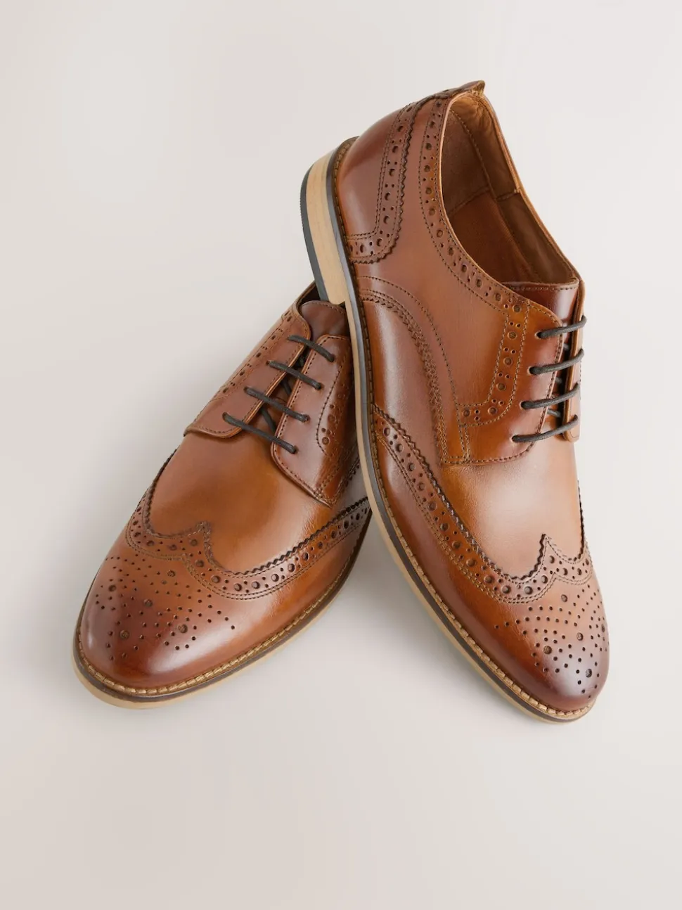 Tan Brown Standard Fit Leather Contrast Sole Brogue Shoes