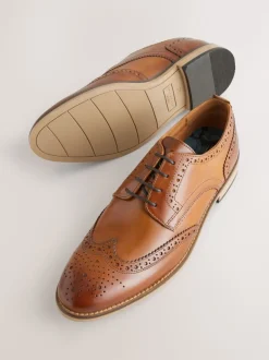 Tan Brown Standard Fit Leather Contrast Sole Brogue Shoes