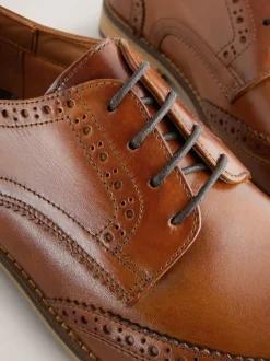 Tan Brown Standard Fit Leather Contrast Sole Brogue Shoes