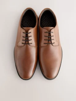 Tan Brown Standard Fit Leather Plain Derby Shoes