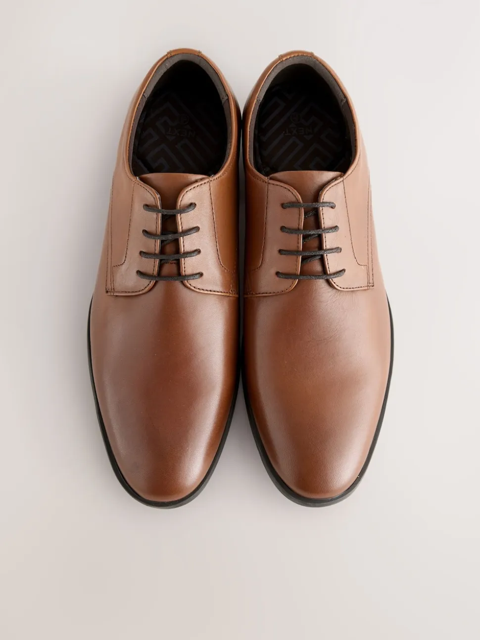 Tan Brown Standard Fit Leather Plain Derby Shoes