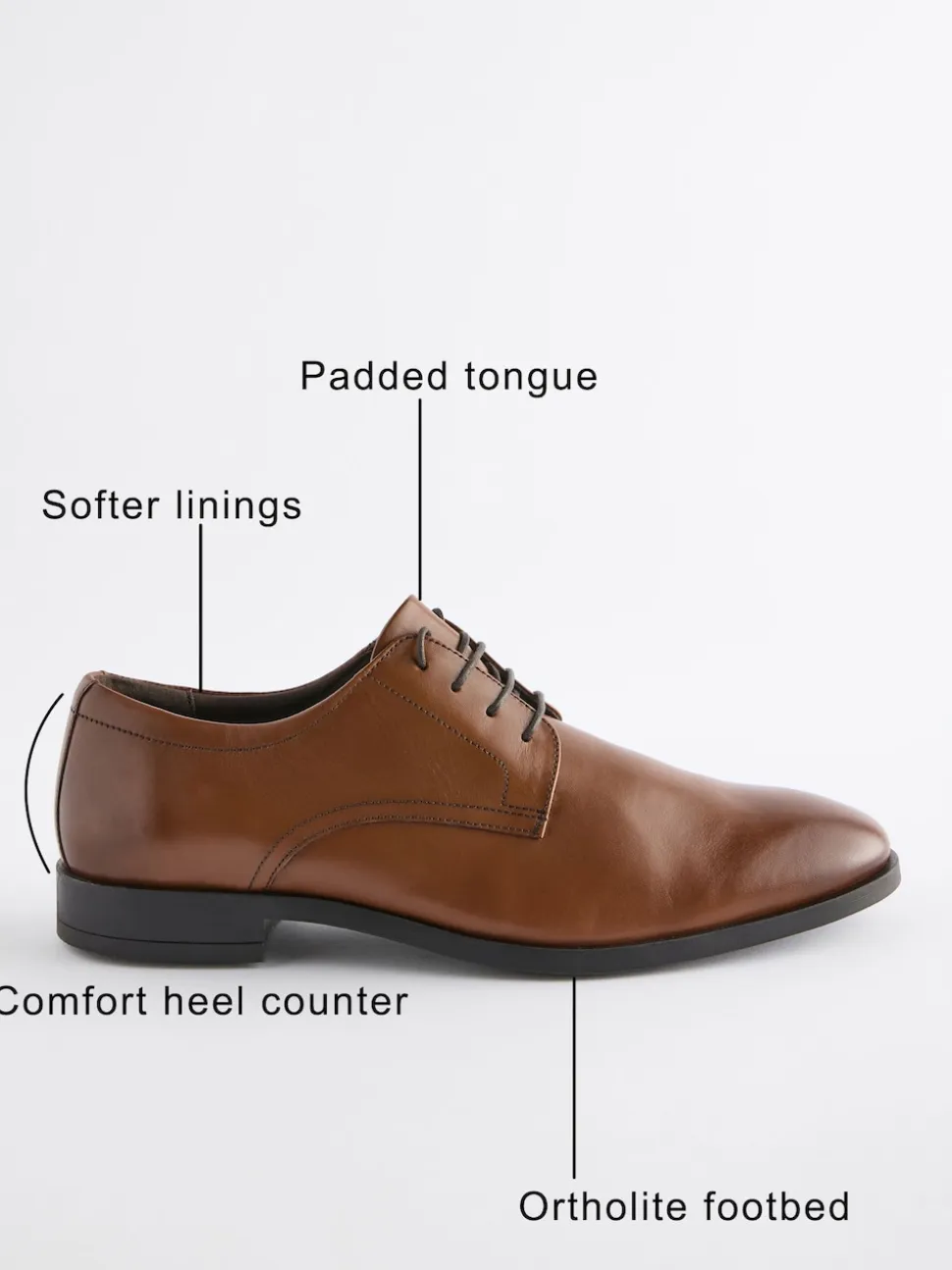 Tan Brown Standard Fit Leather Plain Derby Shoes