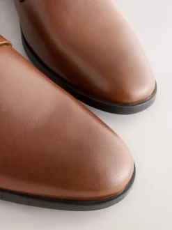 Tan Brown Standard Fit Leather Plain Derby Shoes