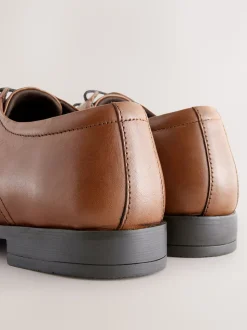 Tan Brown Standard Fit Leather Plain Derby Shoes
