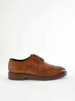 Tan Brown Standard Fit Leather Contrast Sole Chunky Brogues Shoes