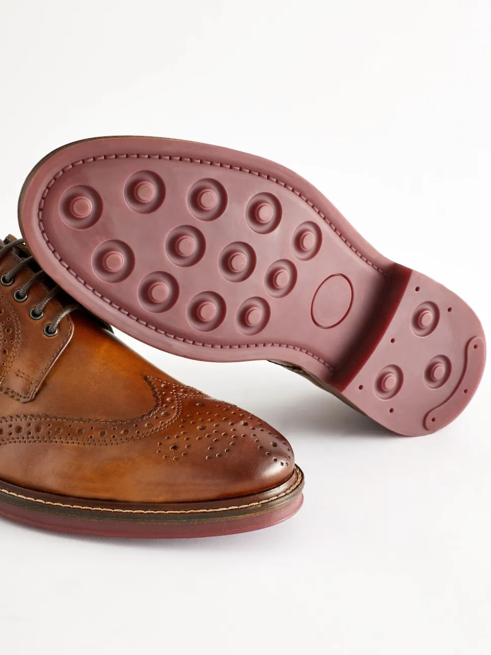 Tan Brown Standard Fit Leather Contrast Sole Chunky Brogues Shoes