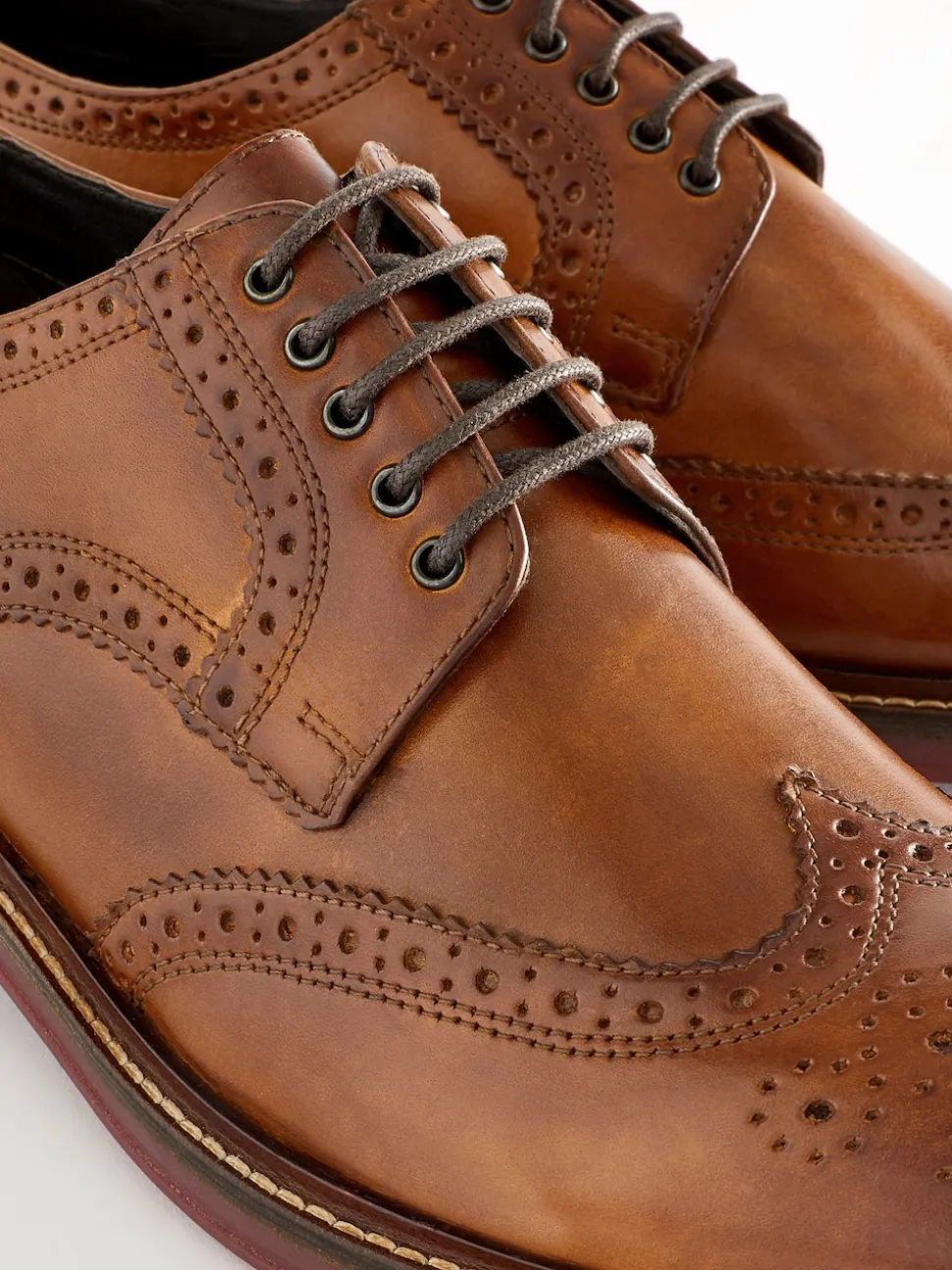 Tan Brown Standard Fit Leather Contrast Sole Chunky Brogues Shoes