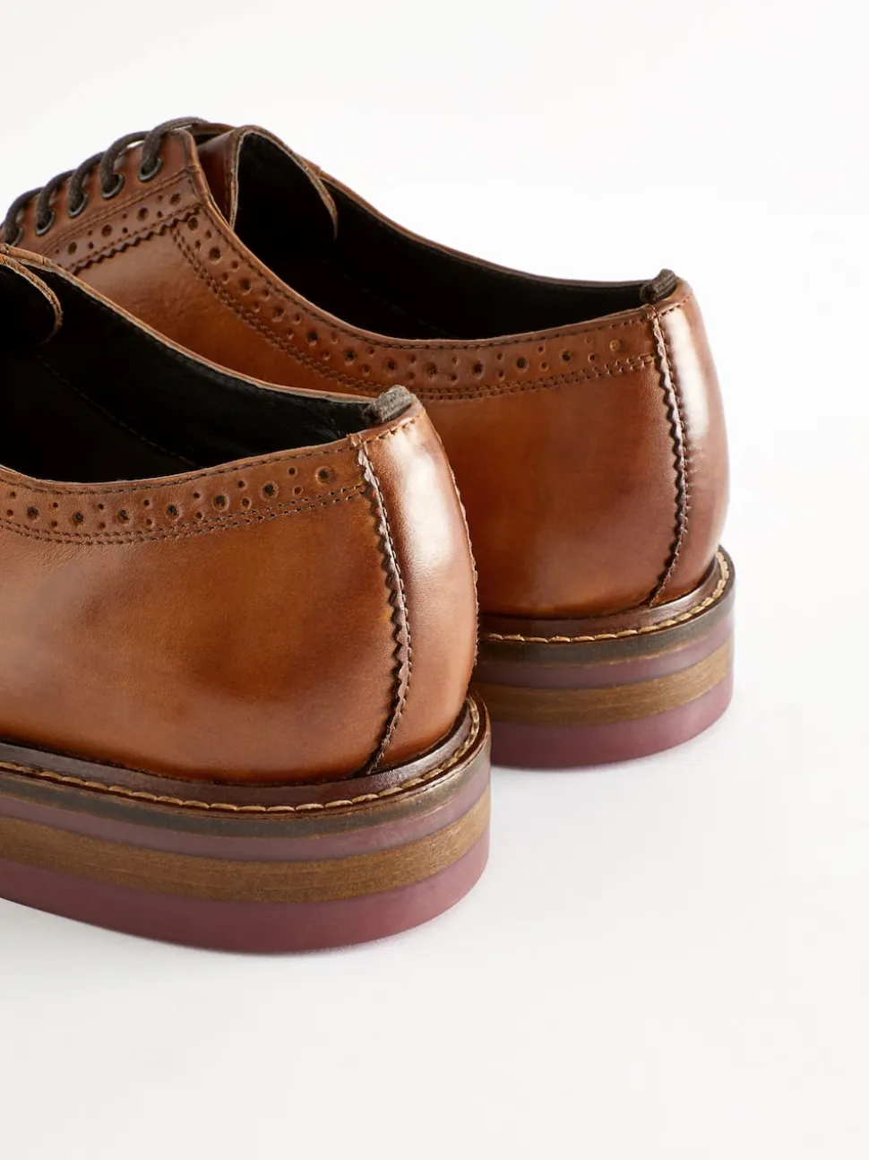 Tan Brown Standard Fit Leather Contrast Sole Chunky Brogues Shoes