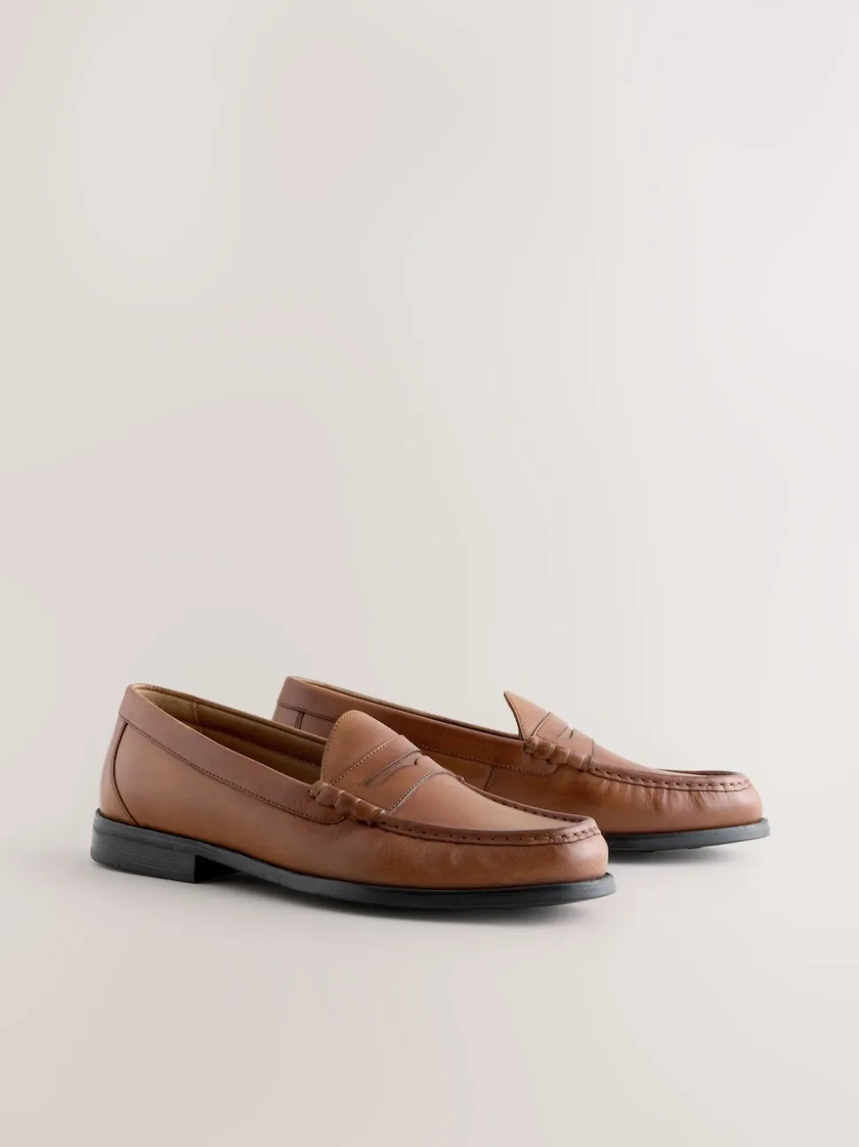 Tan Brown Standard Fit Leather Penny Loafers